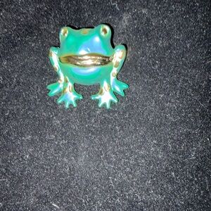 Green Frog Brooch with Gold Accents